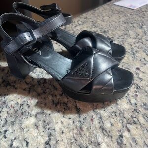 Prada Black Leather Crisscross Platform Sandals